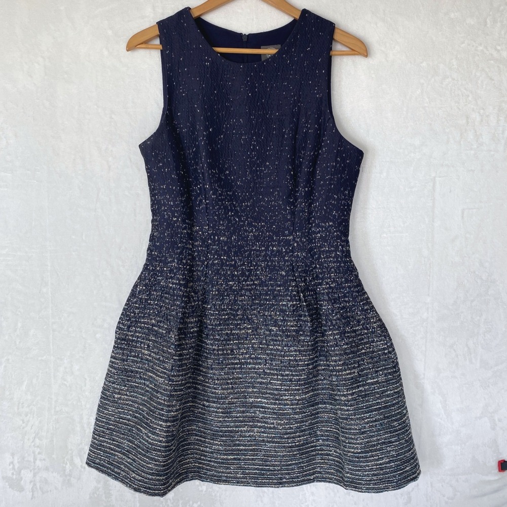 Vince Camuto Fit Flare Jacquard Dress Metallic Sparkle Holiday‎ Party Size 12
